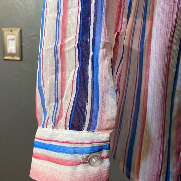 KUT From The Cloth Semi Sheer Jasmine Watercolor Striped Semi Sheer Blouse - Picture 12 of 16